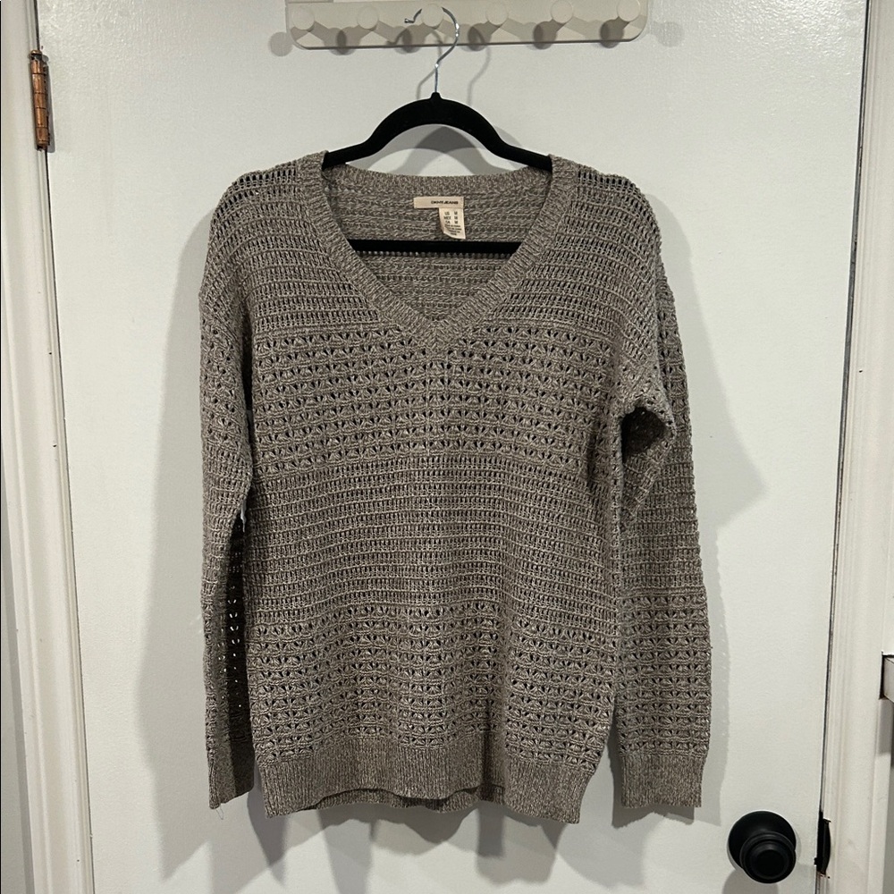 DKNY Women's Taupe Knit V-Neck Sweater - Size M